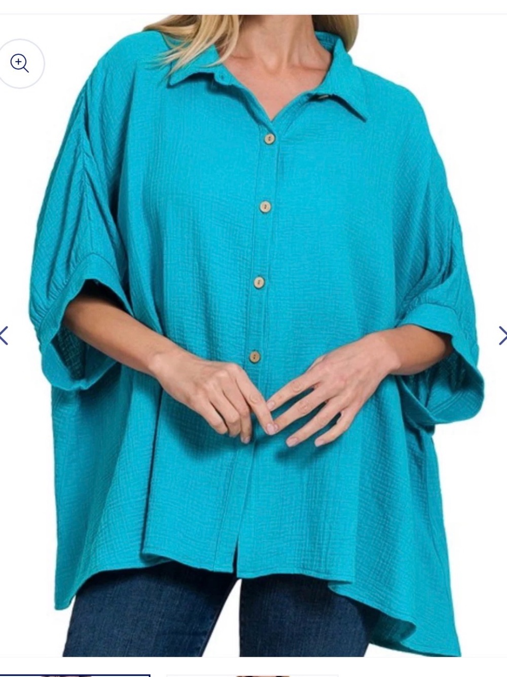 Zenana Turquoise Blue Button-Up Blouse